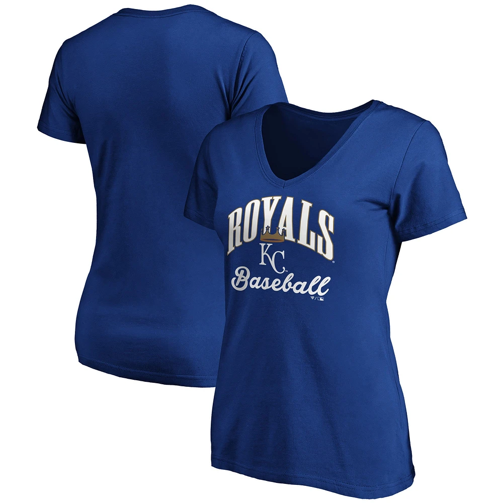 T-shirt à col en V Fanatics Royal Kansas City Royals Victory Script pour femmes