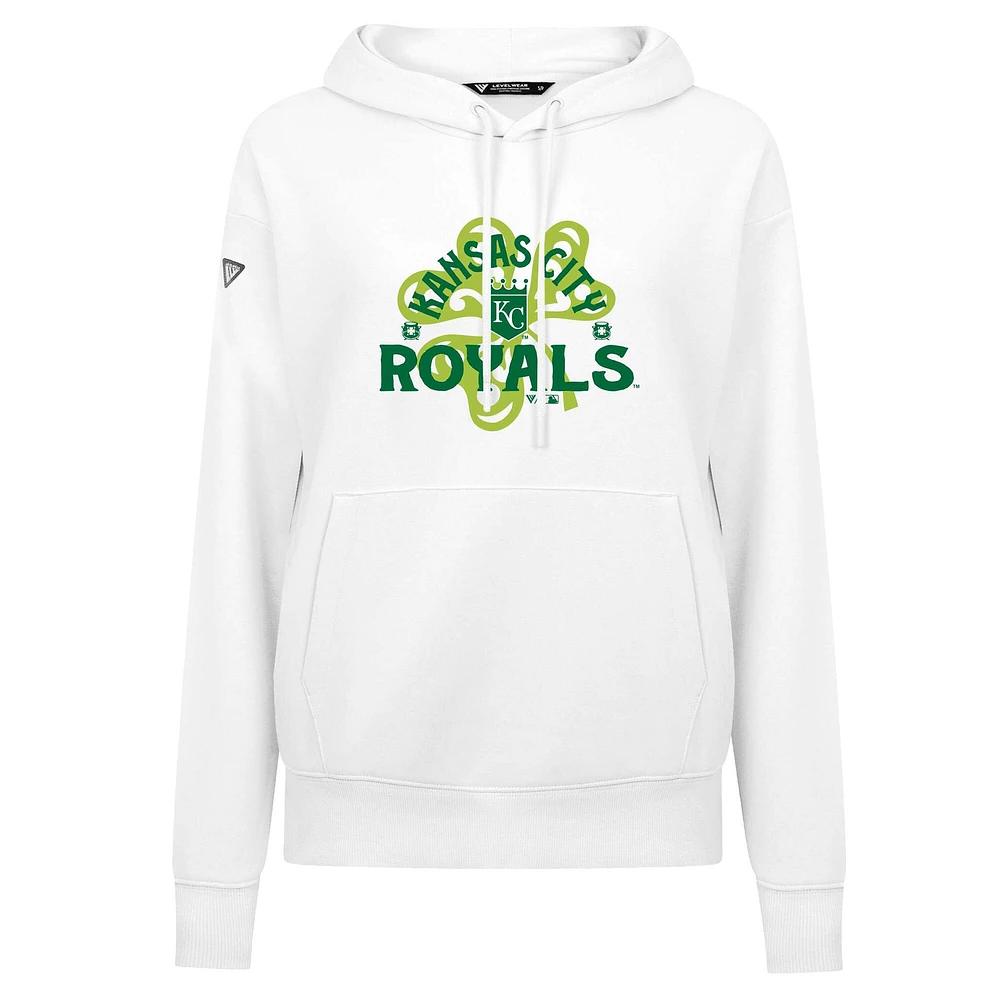 Sweat à capuche blanc imprimé trèfle de la Saint-Patrick des Kansas City Royals pour femme Levelwear