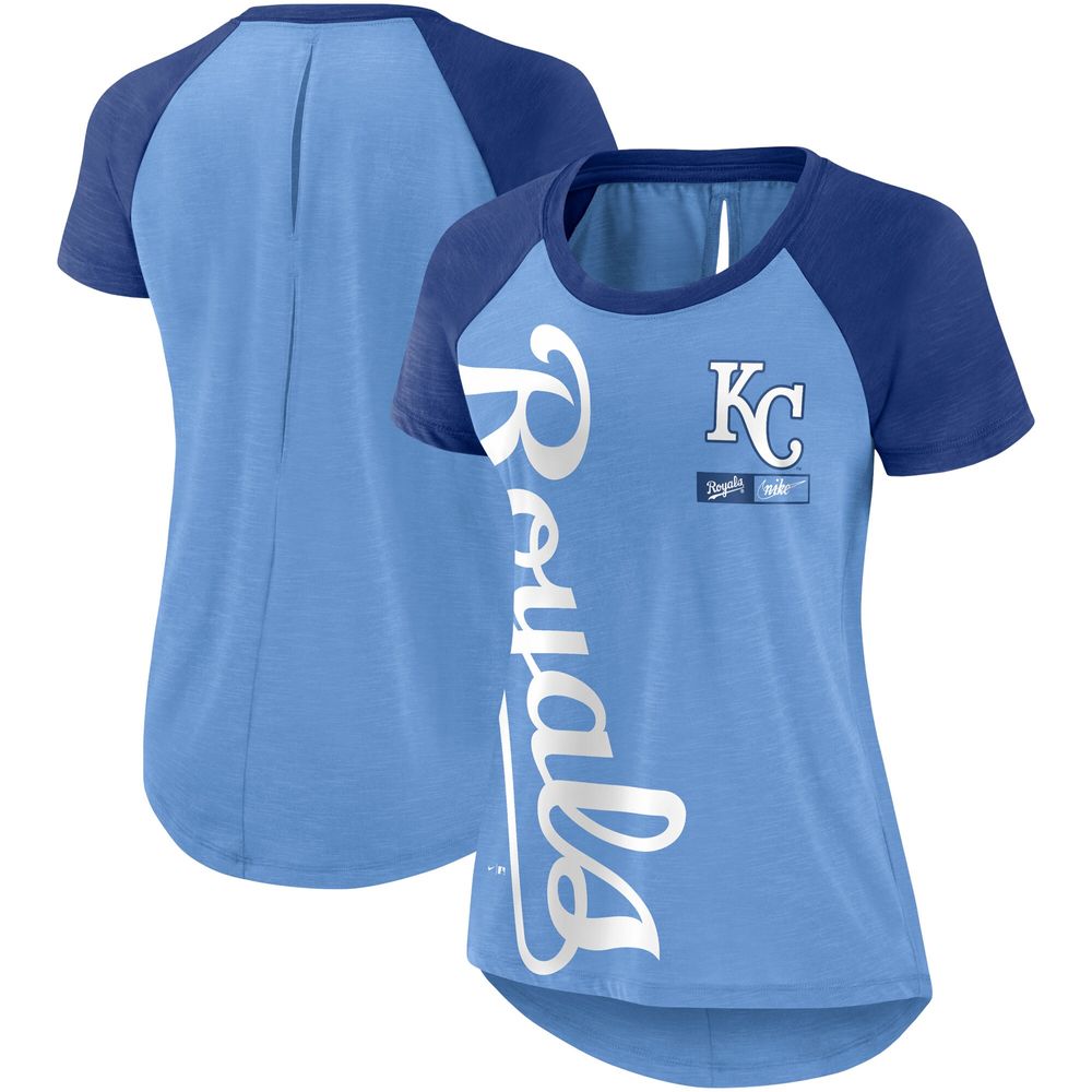 Women's Nike Light Blue/Heathered Royal Kansas City Royals Cooperstown Collection Rewind Raglan T-Shirt