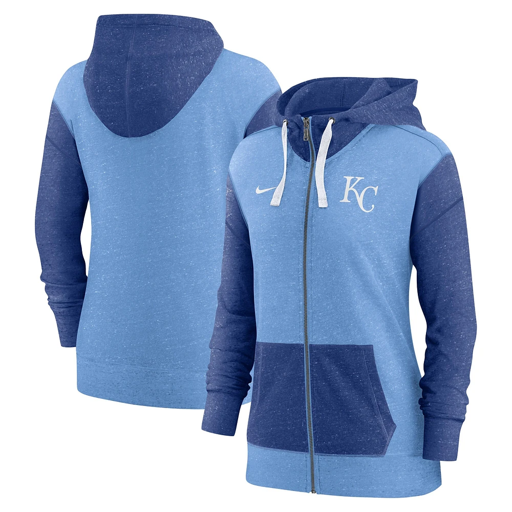 Sweat à capuche entièrement zippé Nike Kansas City Royals pour femme, bleu clair