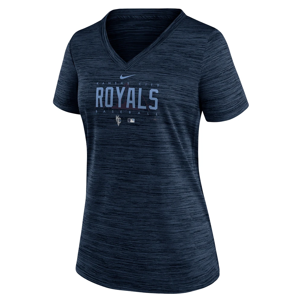 T-shirt à col en V Nike pour femmes, bleu marine, Kansas City Royals, Connect Velocity Practice Performance