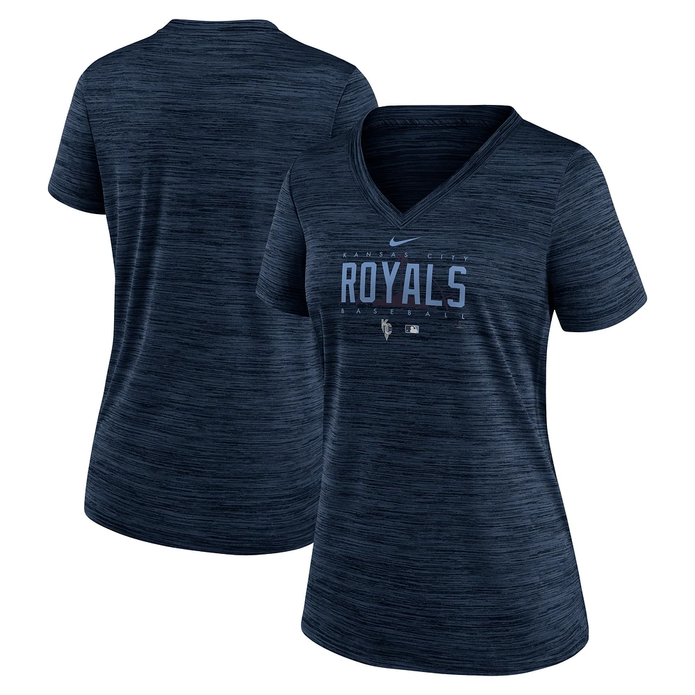 T-shirt à col en V Nike pour femmes, bleu marine, Kansas City Royals, Connect Velocity Practice Performance