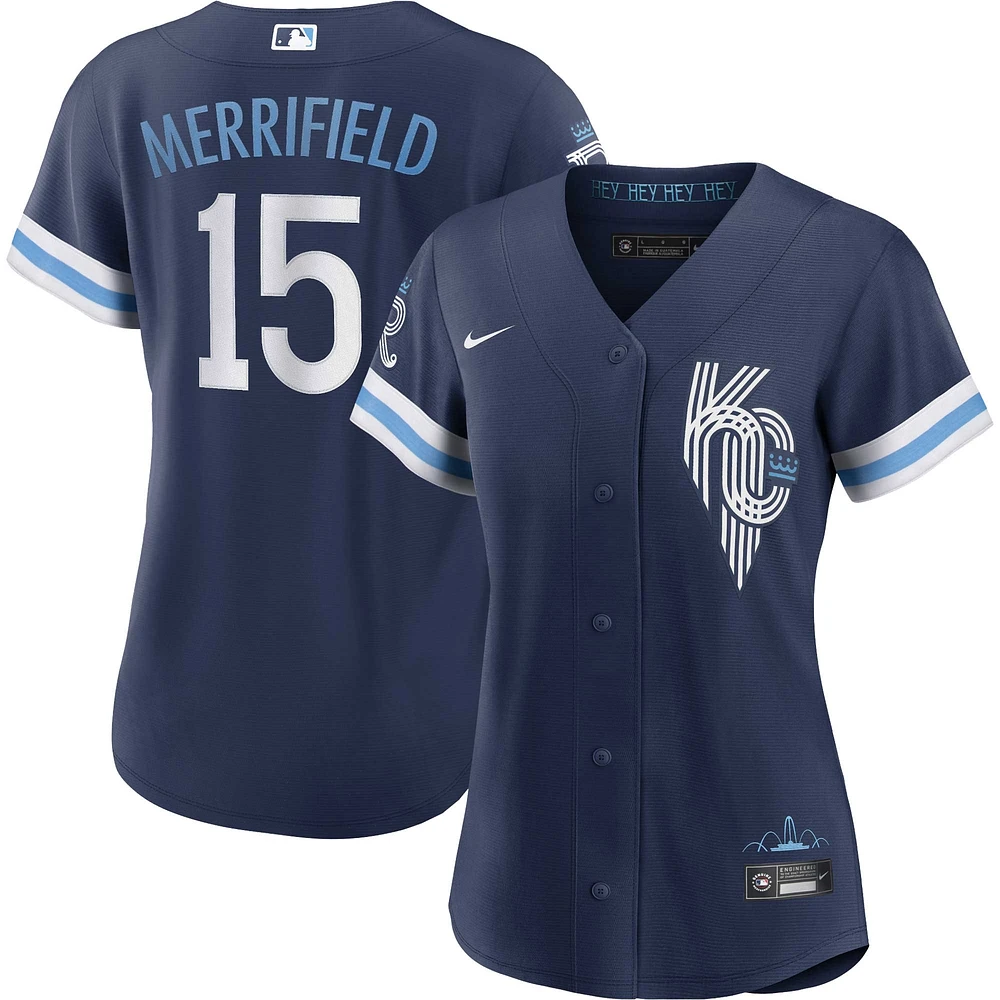 Maillot de joueur réplique Nike Whit Merrifield bleu marine des Kansas City Royals Connect pour femme