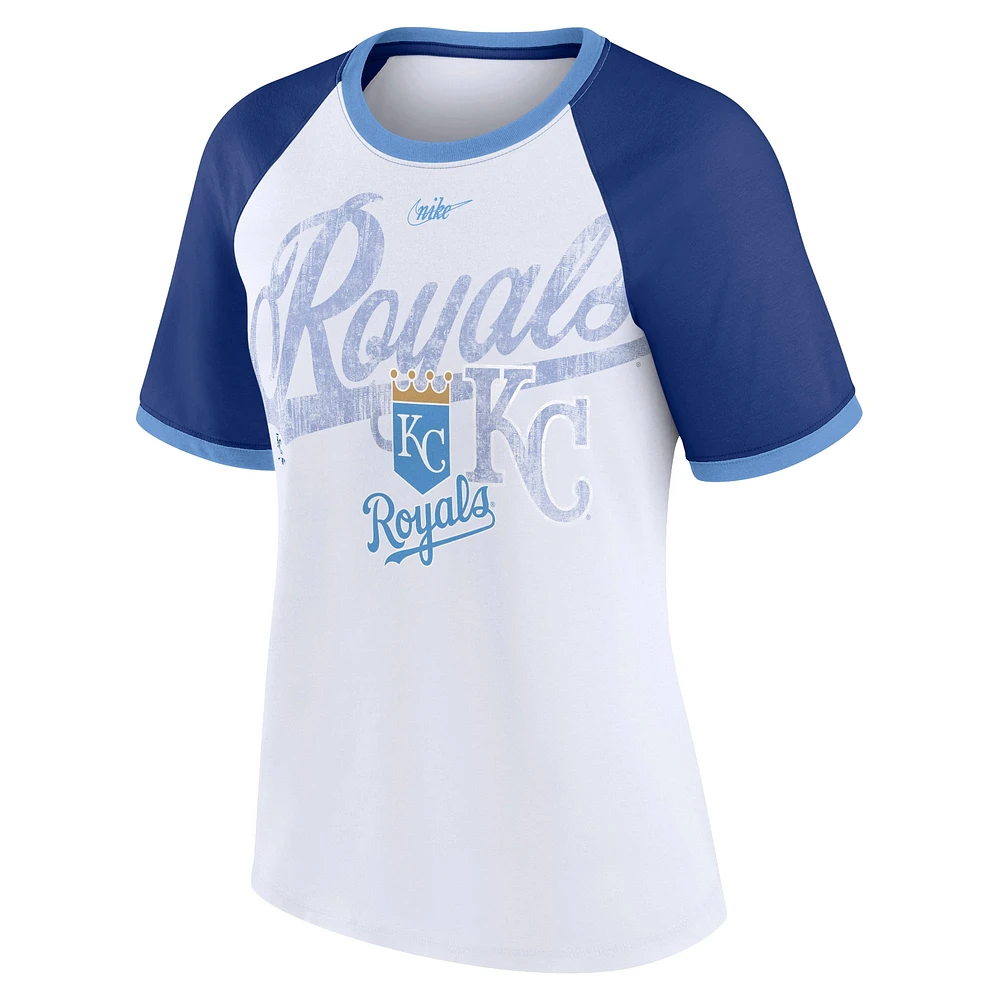 Women's Nike White Kansas City Royals Rewind Color Remix Fashion Raglan Tri-Blend T-Shirt