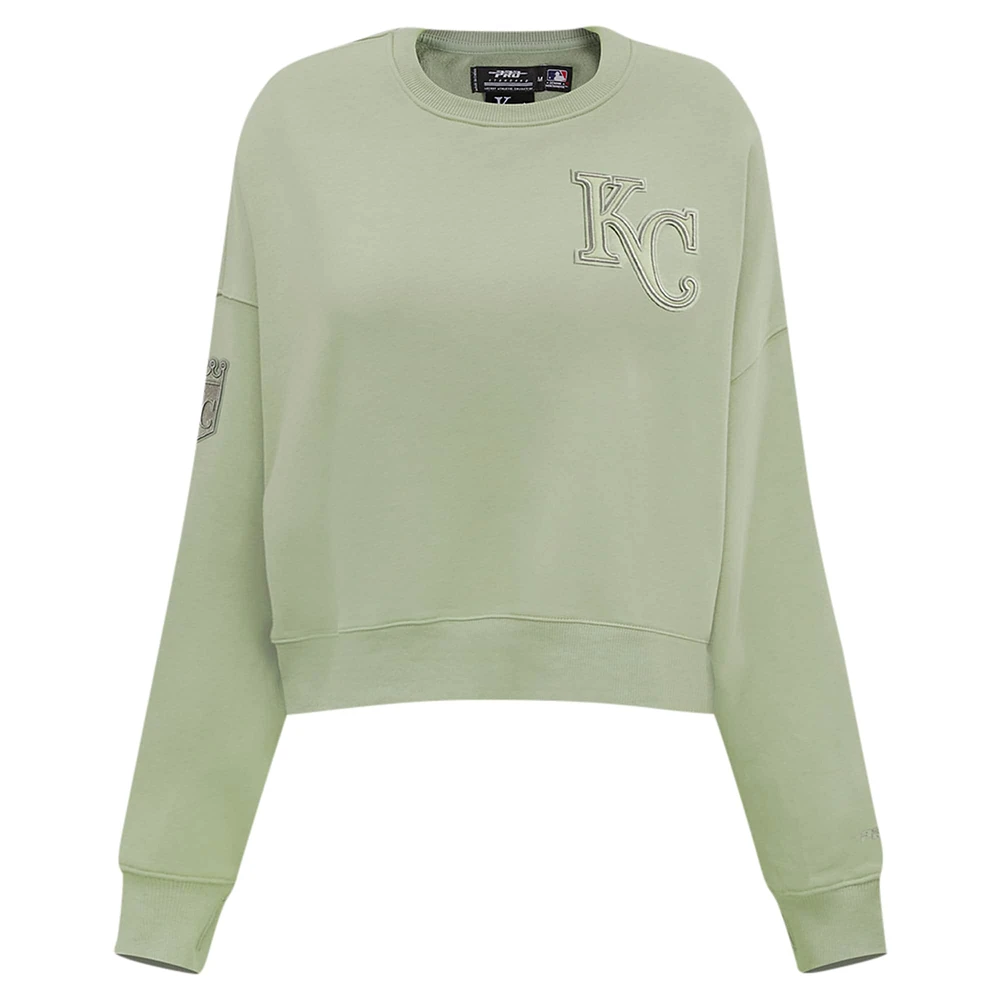 Women's Pro Standard Green Kansas City Royals Neutral Oversized Boxy Cropped Pullover Sweatshirt