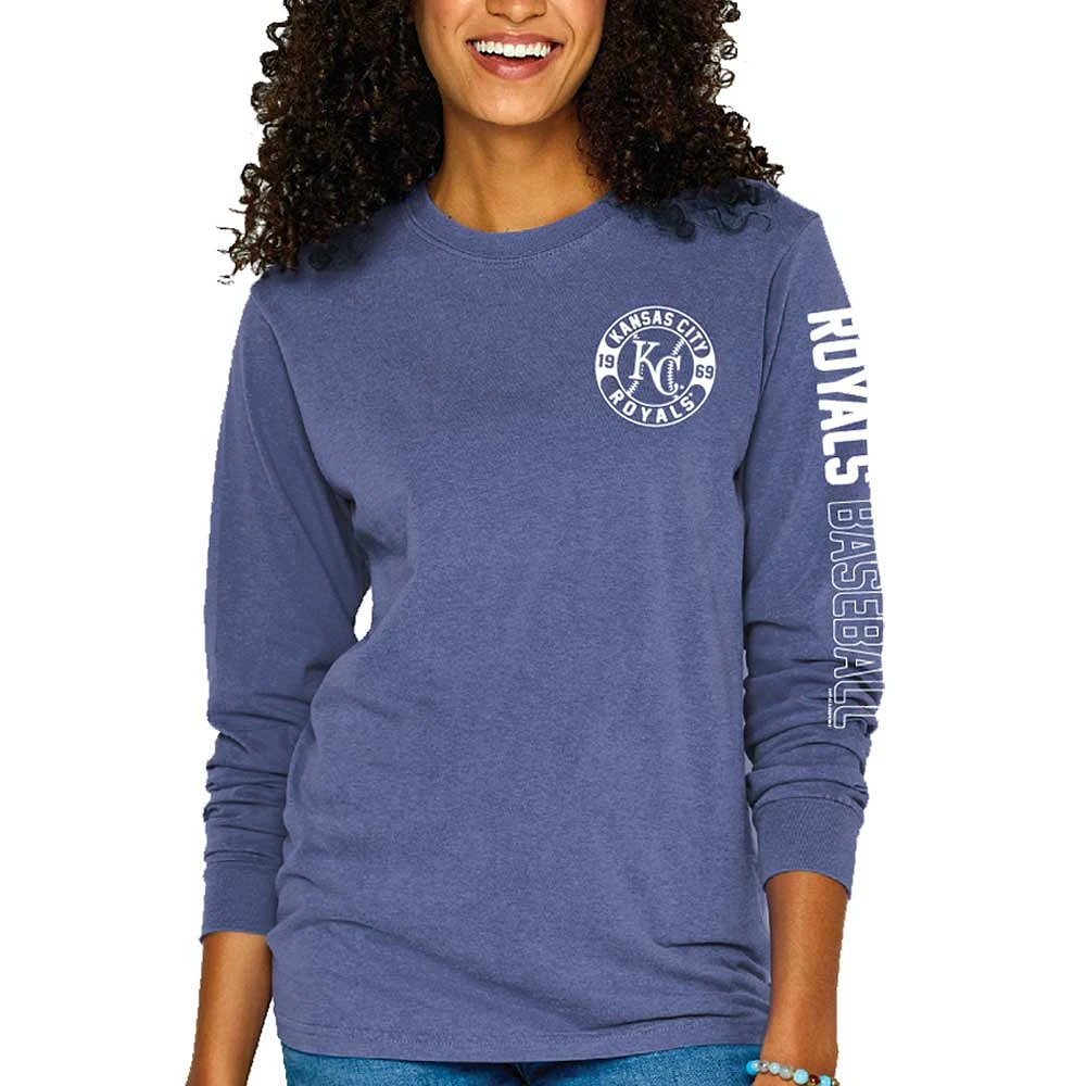 Women's Soft as a Grape Royal Kansas City Royals Pigment-Dyed Long Sleeve T-Shirt