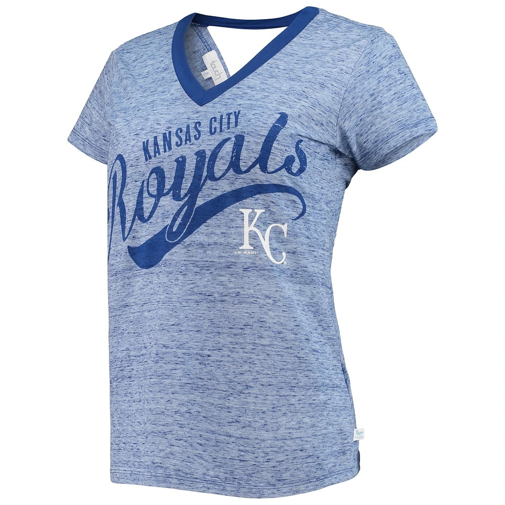 Women's Touch Royal Kansas City Royals Hail Mary Back Wrap Space-Dye V-Neck T-Shirt