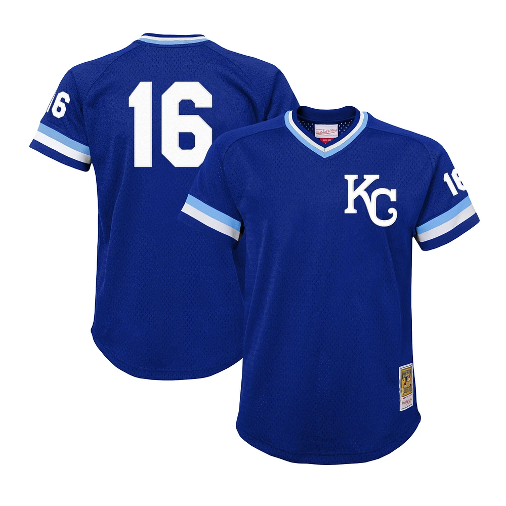 Maillot d'entraînement au bâton en maille pour jeunes Mitchell & Ness Bo Jackson Royal Kansas City Royals Cooperstown Collection