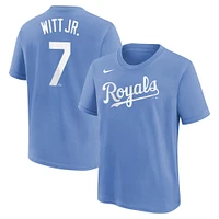 T-shirt Nike Bobby Witt Jr. pour jeune, bleu clair, Kansas City Royals, nom et numéro du joueur à domicile