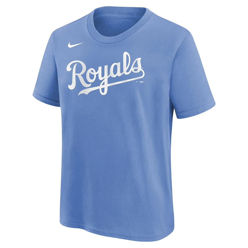 T-shirt Nike Bobby Witt Jr. pour jeune, bleu clair, Kansas City Royals, nom et numéro du joueur à domicile