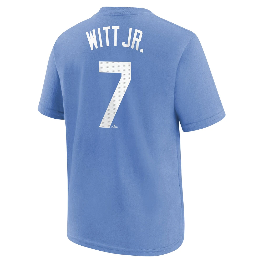 T-shirt Nike Bobby Witt Jr. pour jeune, bleu clair, Kansas City Royals, nom et numéro du joueur à domicile