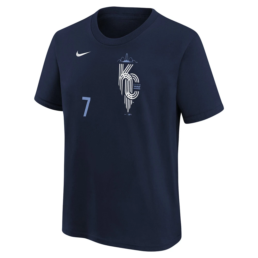 T-shirt avec nom et numéro Nike Bobby Witt Jr. pour jeunes, bleu marine, Kansas City Royals Fuse Connect