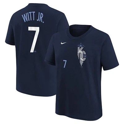 T-shirt avec nom et numéro Nike Bobby Witt Jr. pour jeunes, bleu marine, Kansas City Royals Fuse Connect