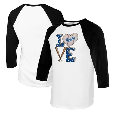Kansas City Royals Tiny Turnip Youth Baseball Love Raglan 3/4 Sleeve T-Shirt - White/Black