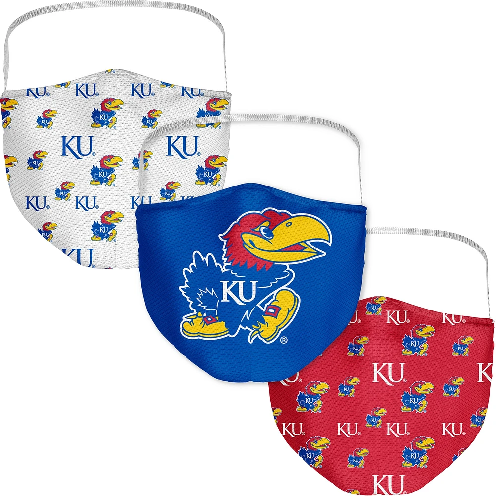 Adulte Fanatics Kansas Jayhawks Couvre-visage avec logo intégral, paquet de 3