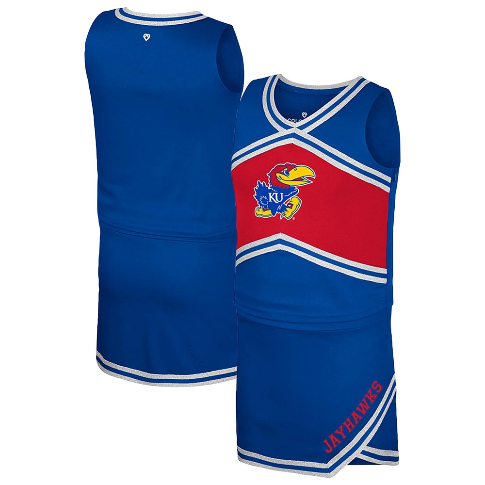 Ensemble haut et jupe de pom-pom girl pour filles du Royal Kansas Jayhawks Colosseum