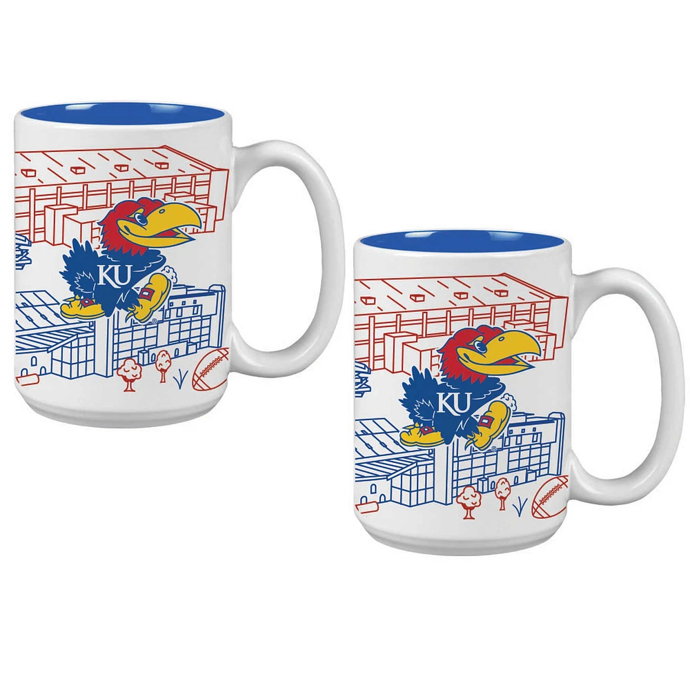 Kansas Jayhawks 15oz. Campus Line Art Coffee Mug Two-Pack