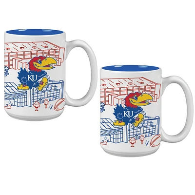 Lot de deux tasses à café à motif de campus de 15 oz des Kansas Jayhawks