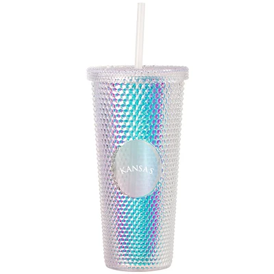 Kansas Jayhawks 24oz. Gobelet de voyage clouté irisé avec paille