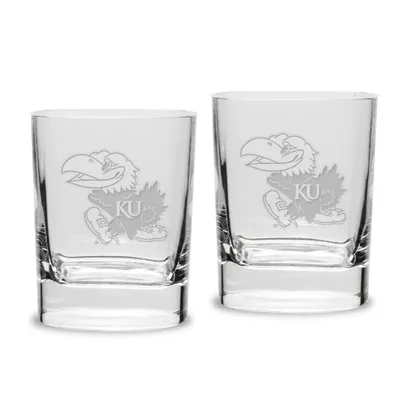 Kansas Jayhawks Set of 2 Square Double Old Fashioned Glasses