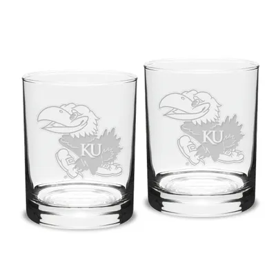 Kansas Jayhawks Set of 2 Traditional Double Old Fashioned Glasses