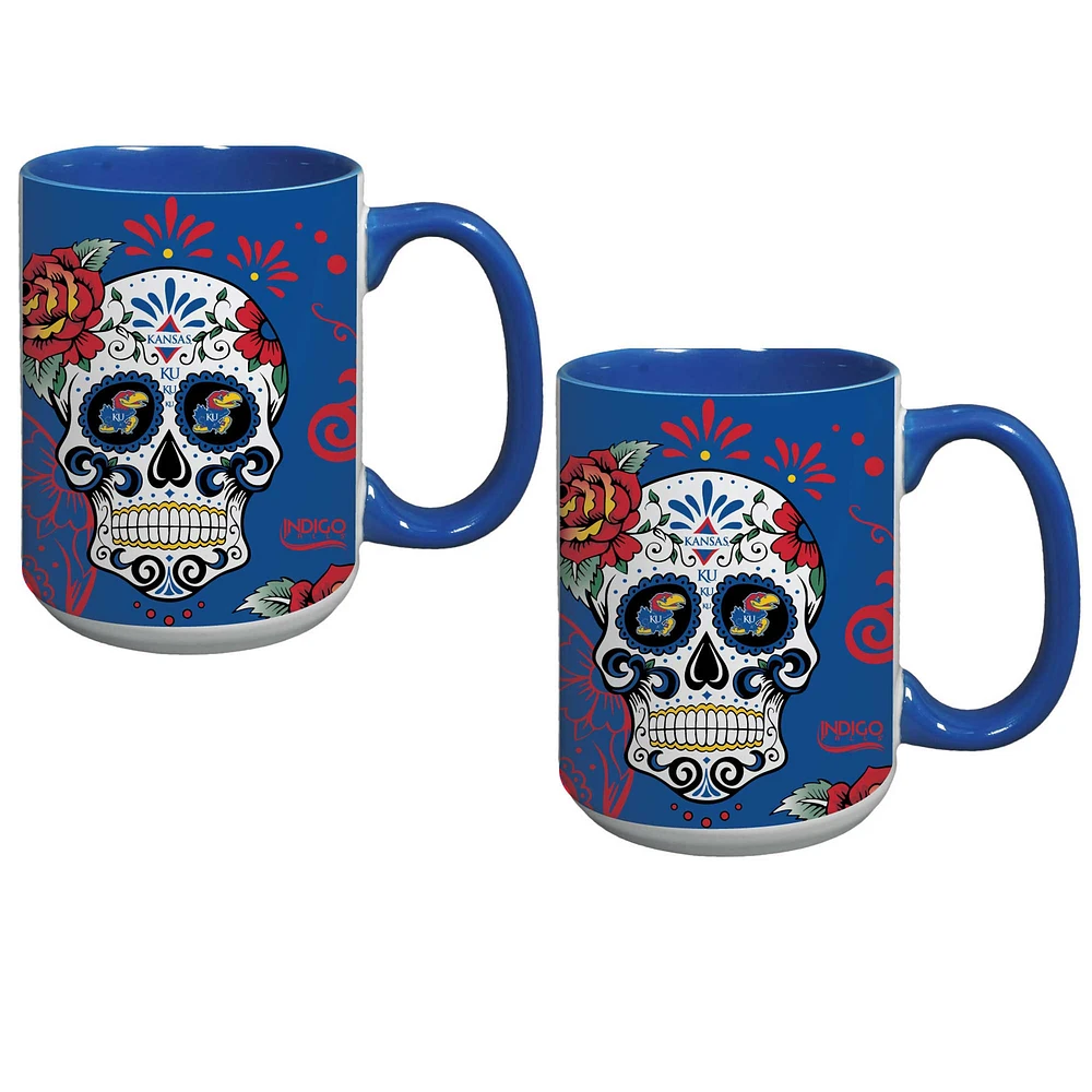 Lot de deux tasses à café « Dia de los Muertos » des Kansas Jayhawks