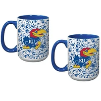 Kansas Jayhawks Two-Pack Floral Mug Set