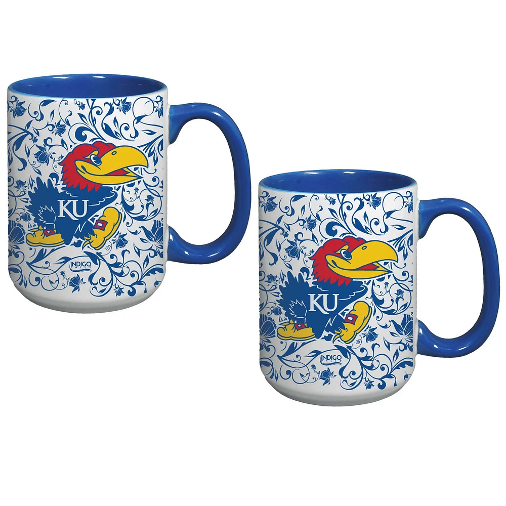 Kansas Jayhawks Two-Pack Floral Mug Set