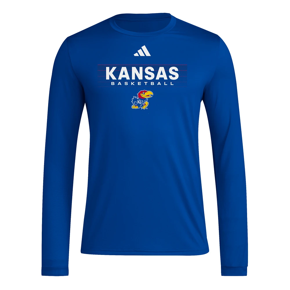 T-shirt à manches longues adidas Royal Kansas Jayhawks Locker On-Court the Fade AEROREADY pour homme