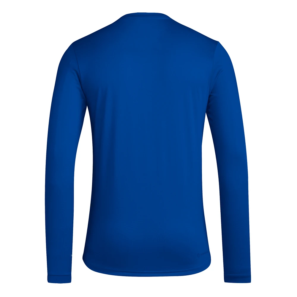 T-shirt à manches longues adidas Royal Kansas Jayhawks Locker On-Court the Fade AEROREADY pour homme