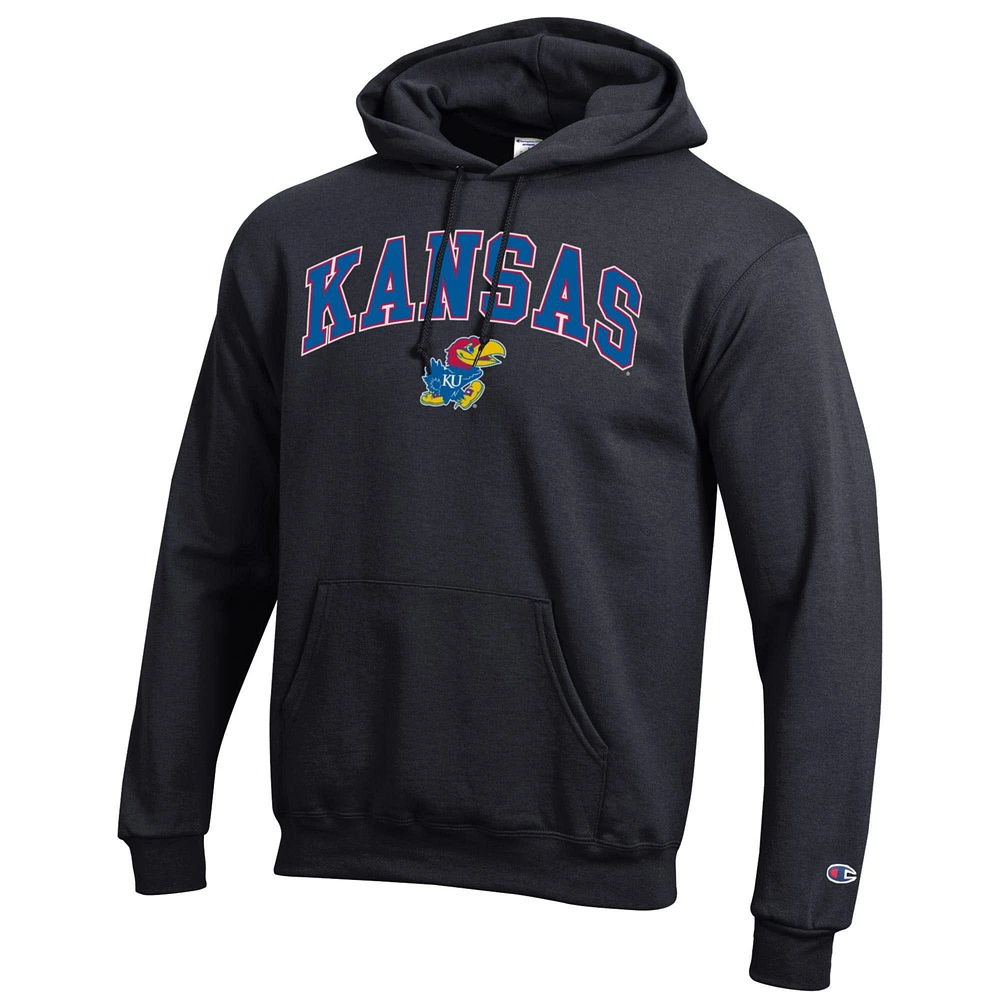 Men's Champion  Black Kansas Jayhawks Arch Over Logo Pullover Hoodie