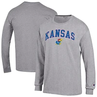 Men's Champion  Heather Gray Kansas Jayhawks Arch Over Logo Long Sleeve T-Shirt