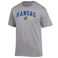 T-shirt Champion gris chiné pour homme avec logo arqué des Kansas Jayhawks