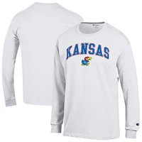 T-shirt à manches longues blanc Champion pour homme avec logo Arch Over des Kansas Jayhawks