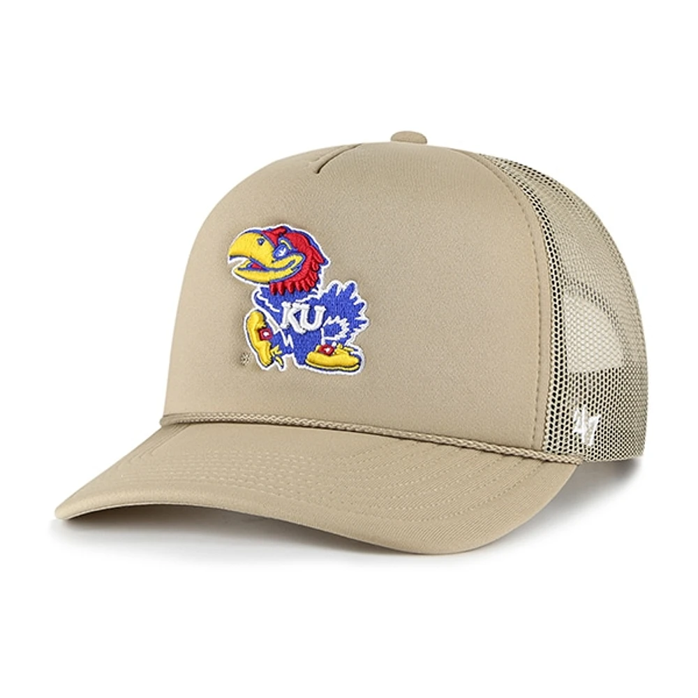 Men's '47 Khaki Kansas Jayhawks Foam Front Mesh Trucker Snapback Hat