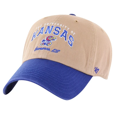 Men's '47 Khaki Kansas Jayhawks Local Clean Up Adjustable Hat