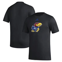 T-shirt adidas noir pour homme avec logo du vestiaire principal des Kansas Jayhawks AEROREADY d'avant-match