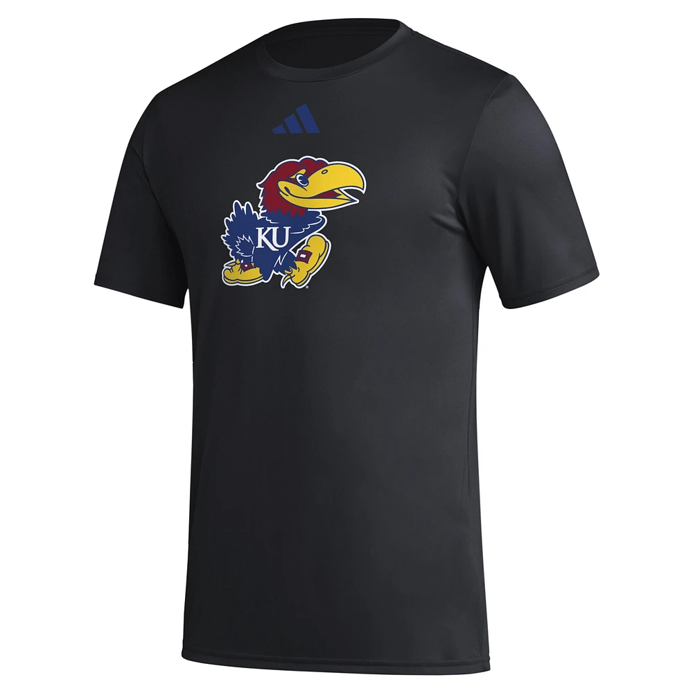 T-shirt adidas noir pour homme avec logo du vestiaire principal des Kansas Jayhawks AEROREADY d'avant-match