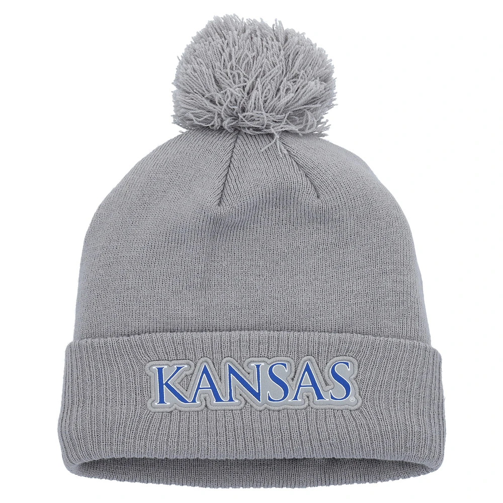 Men's adidas Gray Kansas Jayhawks 2023 Sideline COLD.RDY Cuffed Knit Hat with Pom