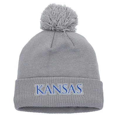 Bonnet en tricot à revers avec pompon adidas pour hommes, gris Kansas Jayhawks 2023 Sideline COLD.RDY