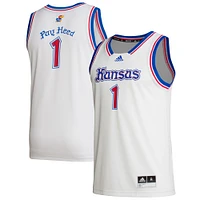 Maillot de remplacement Swingman blanc adidas #1 Kansas Jayhawks pour homme