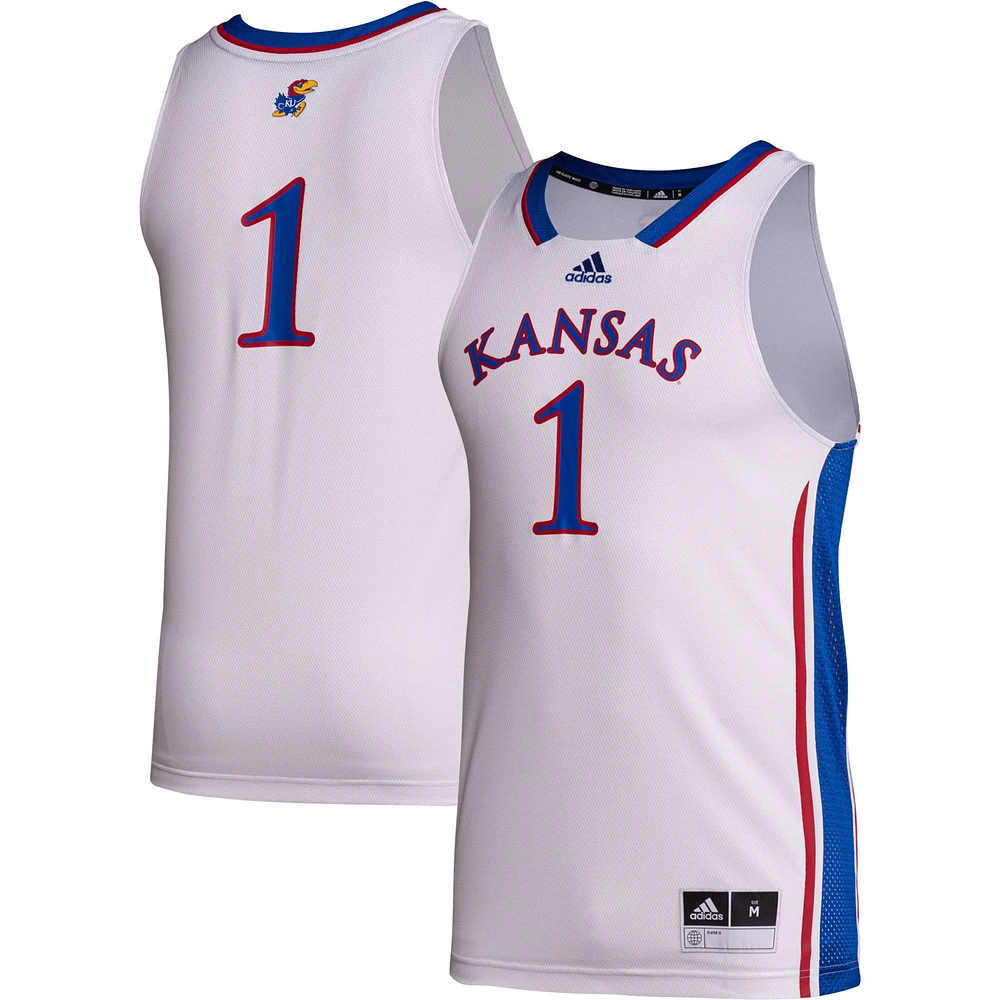 Men's adidas #1 White Kansas Jayhawks Team Swingman Jersey