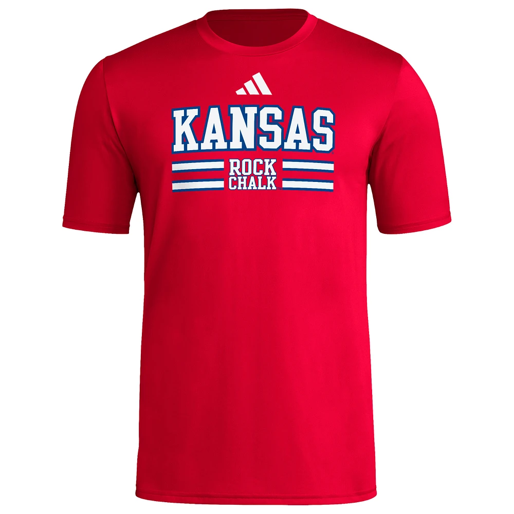 T-shirt d'avant-match adidas rouge Kansas Jayhawks Alternate Sideline Strategy pour homme