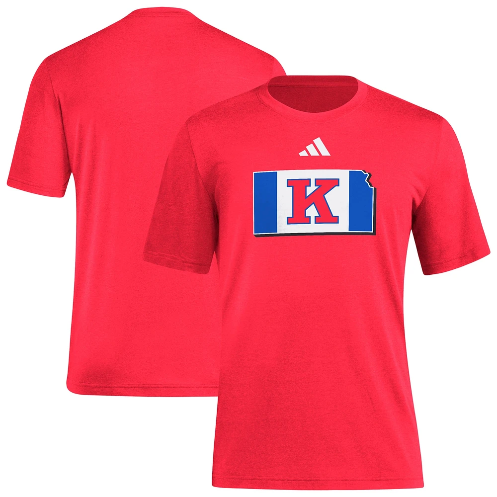 V110985 Kansas NCAA ADI KU Basketball State Outline Blend SS Tee TEEMENTRI JZ3334 - Bball