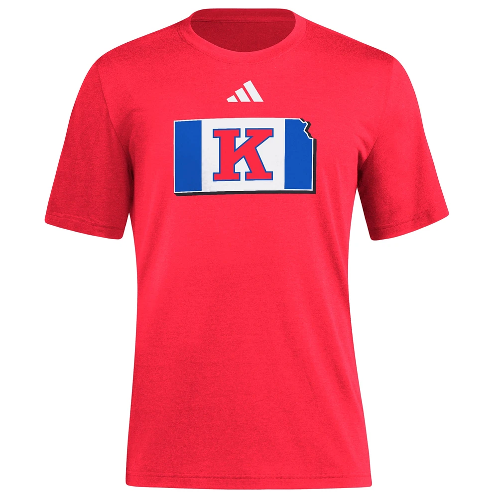 Men's adidas Red Kansas Jayhawks Basketball State Outline Tri-Blend T-Shirt