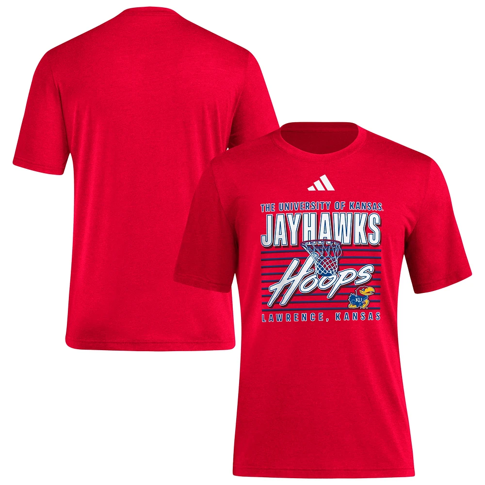 T-shirt adidas rouge Kansas Jayhawks Locker Swish Tri-Blend pour homme