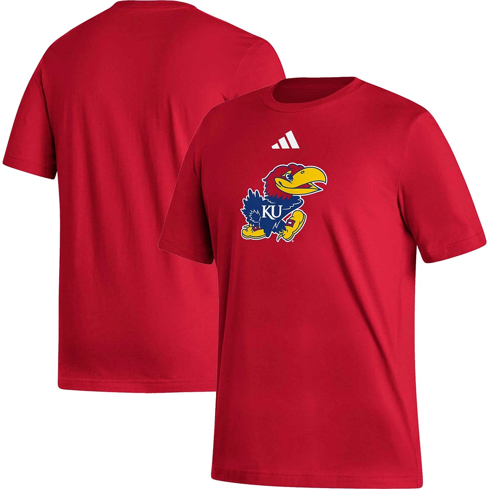 Men's adidas Red Kansas Jayhawks Logo Fresh T-Shirt