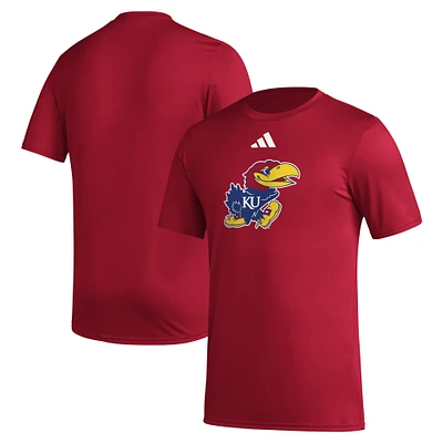 T-shirt adidas rouge Kansas Jayhawks Primary Locker Logo pré-match AEROREADY pour homme