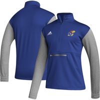 Men's adidas Royal/Heathered Gray Kansas Jayhawks Team AEROREADY Half-Zip Top