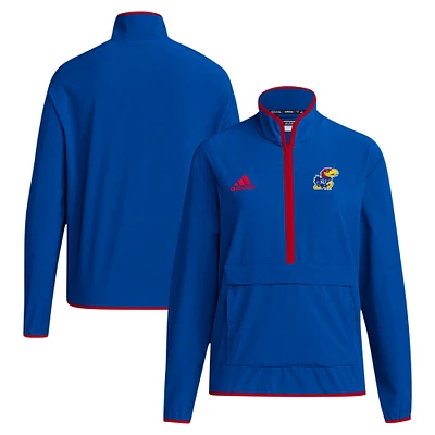 Veste à demi-zip adidas Royal Kansas Jayhawks Coaches Sideline pour homme